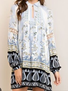 Boho Floral Tunic - Cream, Black & Navy